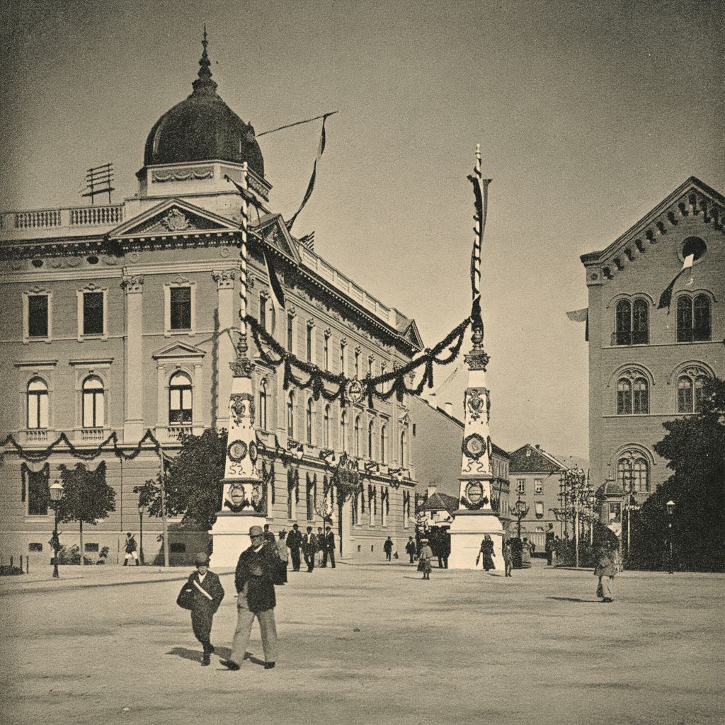 Slavoluk povodom dolaska cara i kralja Franje Josipa na otvorenje zgrade Hrvatskog narodnog kazališta 15. listopada 1895. godine, Frankopanska ulica